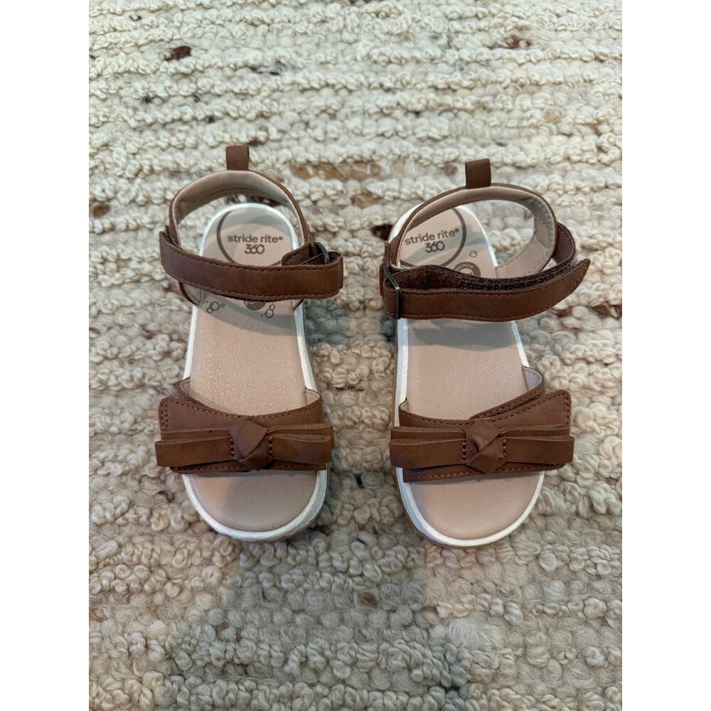 Stride Rite Delilah Girls Sandals Size 9M Brown Bow Hook & Loop Shoes